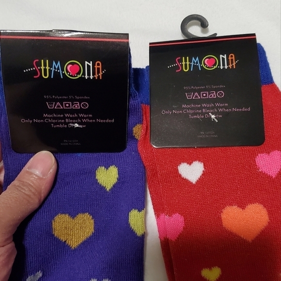 2pairs Red & Purple Hearth Print Sumona Crew Socks - Picture 7 of 7